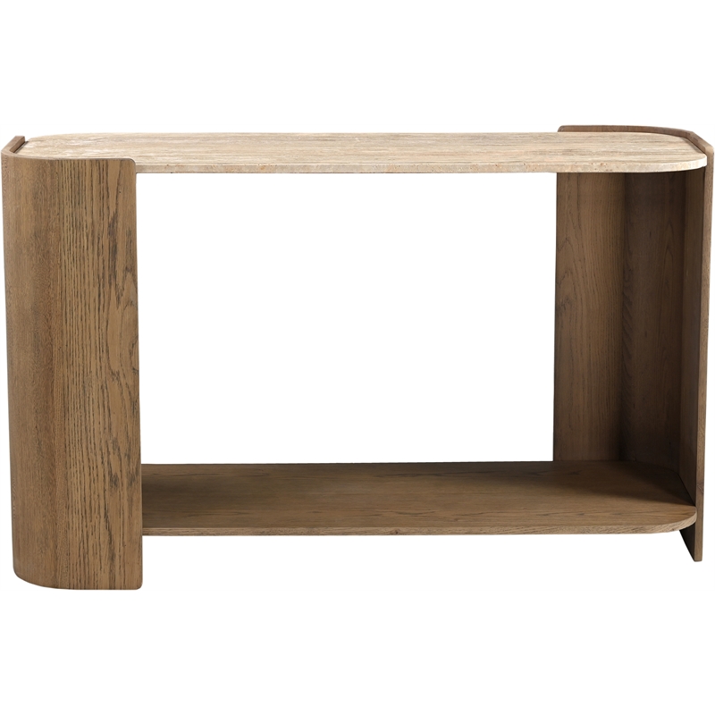 Meridian Furniture Calabria Beige Marble And Brown Oak Wood Console Table