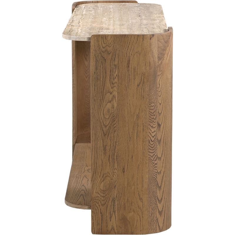 Meridian Furniture Calabria Beige Marble And Brown Oak Wood Console Table