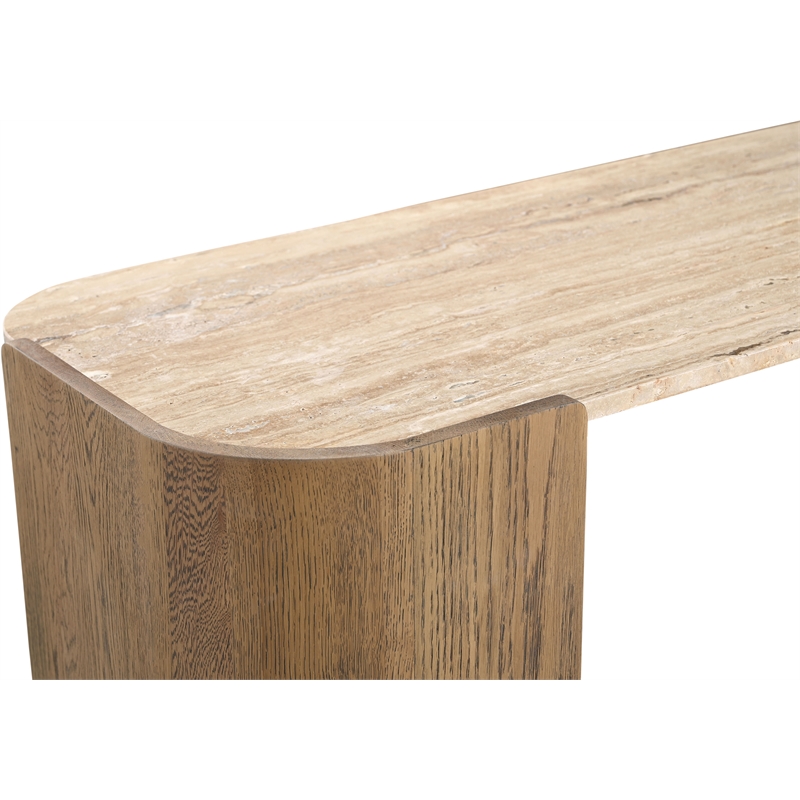 Meridian Furniture Calabria Beige Marble And Brown Oak Wood Console Table