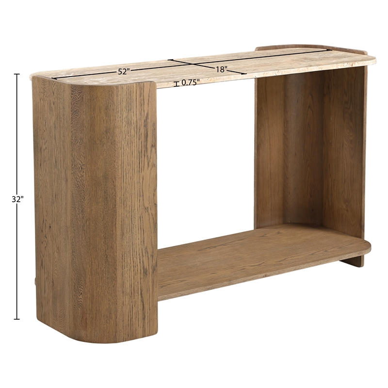 Meridian Furniture Calabria Beige Marble And Brown Oak Wood Console Table