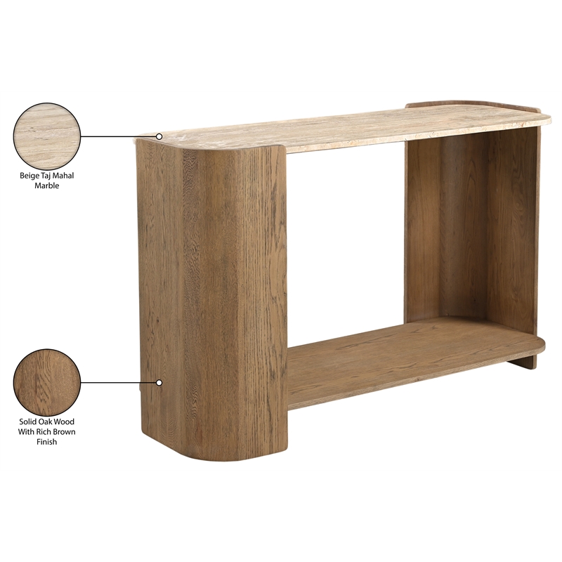 Meridian Furniture Calabria Beige Marble And Brown Oak Wood Console Table