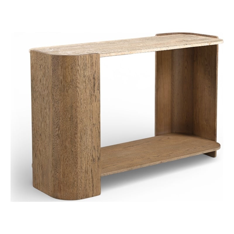 Meridian Furniture Calabria Beige Marble And Brown Oak Wood Console Table