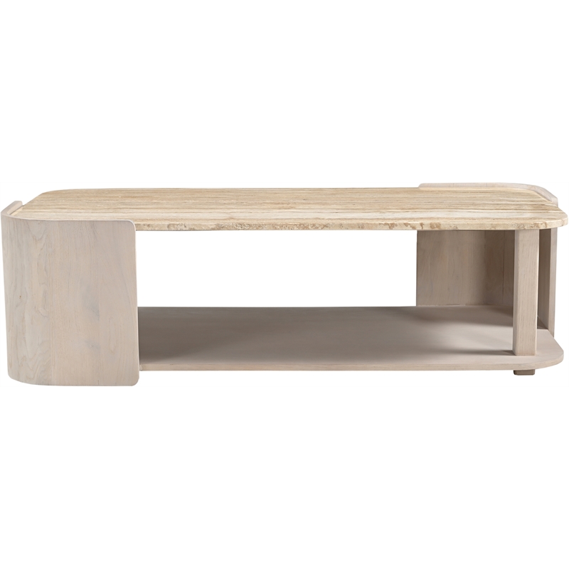 Meridian Furniture Calabria Beige Marble And Cream Oak Wood Coffee Table