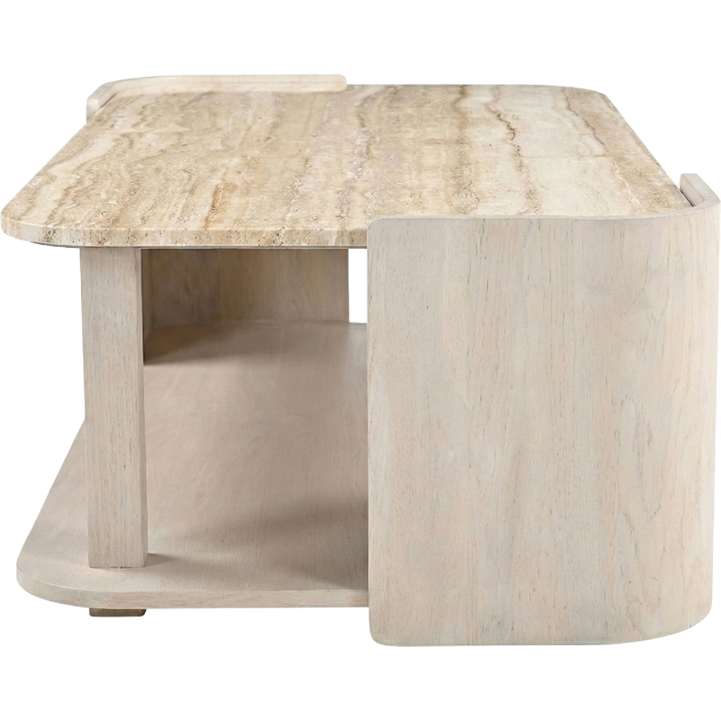 Meridian Furniture Calabria Beige Marble And Cream Oak Wood Coffee Table