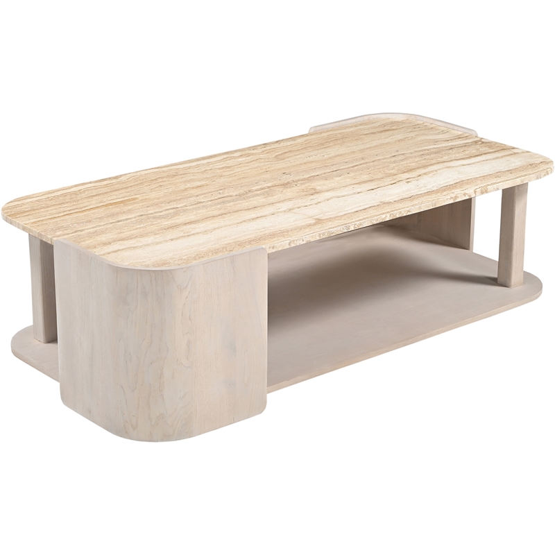 Meridian Furniture Calabria Beige Marble And Cream Oak Wood Coffee Table