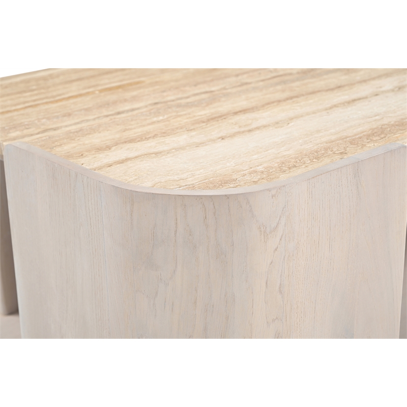 Meridian Furniture Calabria Beige Marble And Cream Oak Wood Coffee Table