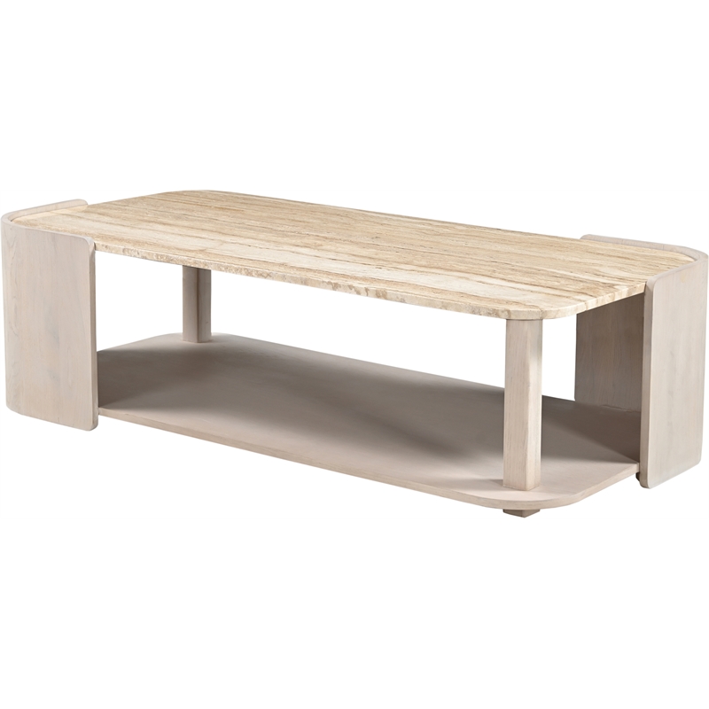 Meridian Furniture Calabria Beige Marble And Cream Oak Wood Coffee Table