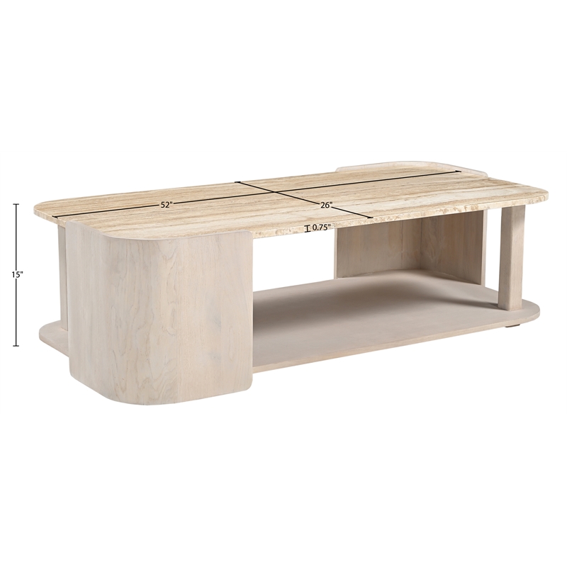 Meridian Furniture Calabria Beige Marble And Cream Oak Wood Coffee Table