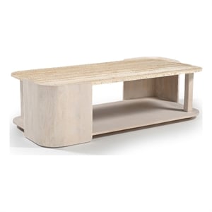 Meridian Furniture Calabria Beige Marble And Cream Oak Wood Coffee Table