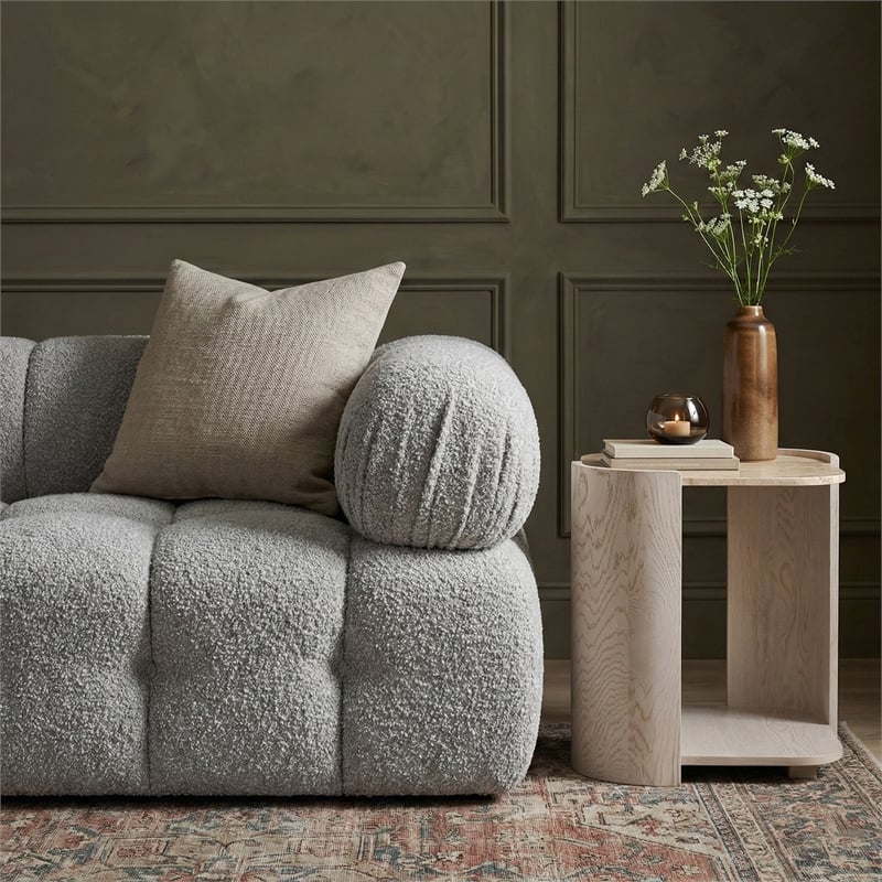 Meridian Furniture Calabria Beige Marble And Cream Oak Wood End Table