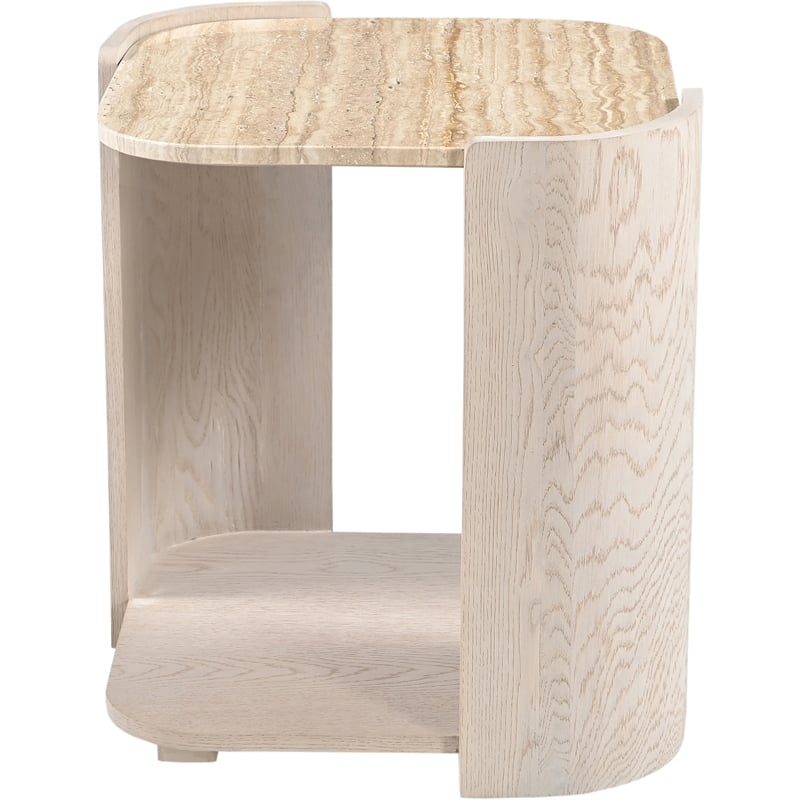 Meridian Furniture Calabria Beige Marble And Cream Oak Wood End Table