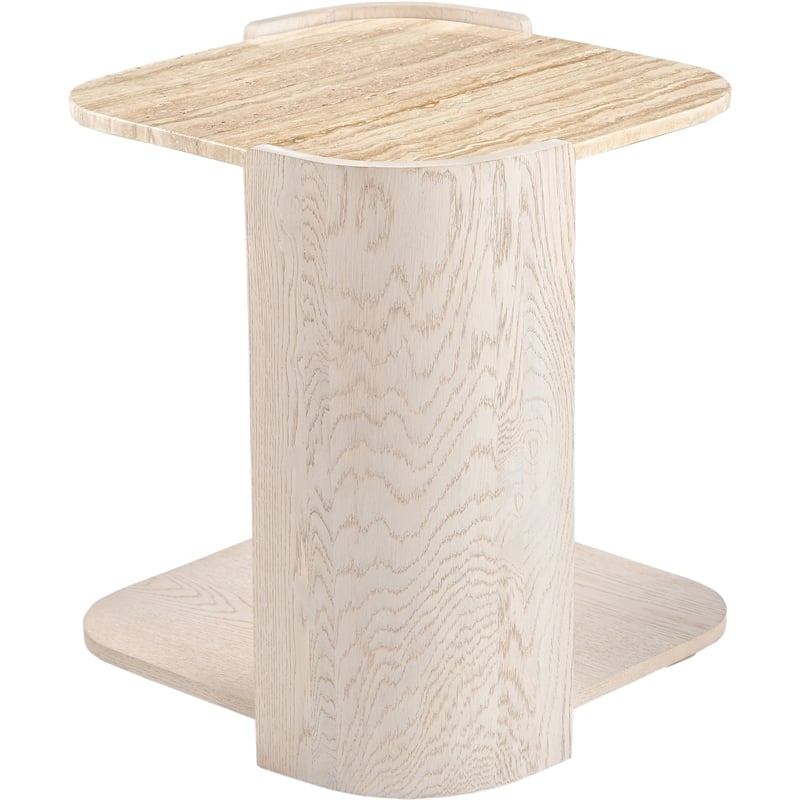 Meridian Furniture Calabria Beige Marble And Cream Oak Wood End Table