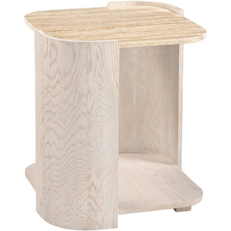 Meridian Furniture Calabria Beige Marble And Cream Oak Wood End Table