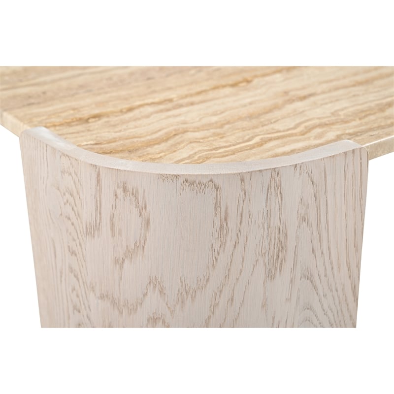 Meridian Furniture Calabria Beige Marble And Cream Oak Wood End Table