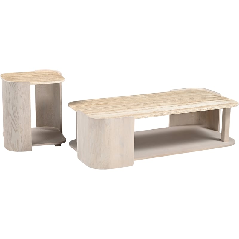 Meridian Furniture Calabria Beige Marble And Cream Oak Wood End Table