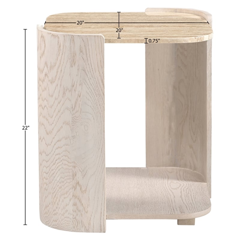 Meridian Furniture Calabria Beige Marble And Cream Oak Wood End Table