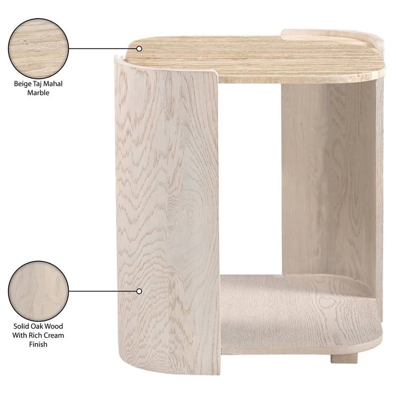 Meridian Furniture Calabria Beige Marble And Cream Oak Wood End Table