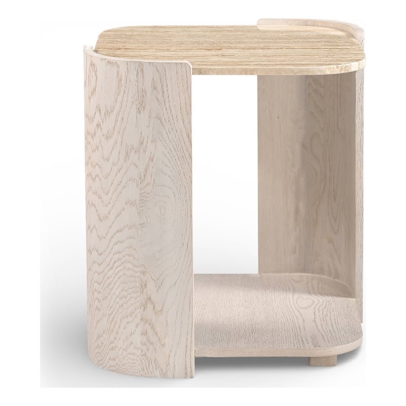 Meridian Furniture Calabria Beige Marble And Cream Oak Wood End Table