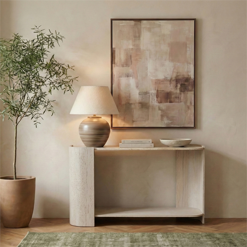 Meridian Furniture Calabria Beige Marble And Cream Oak Wood Console Table