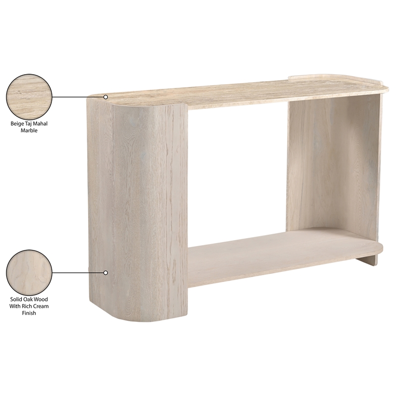 Meridian Furniture Calabria Beige Marble And Cream Oak Wood Console Table