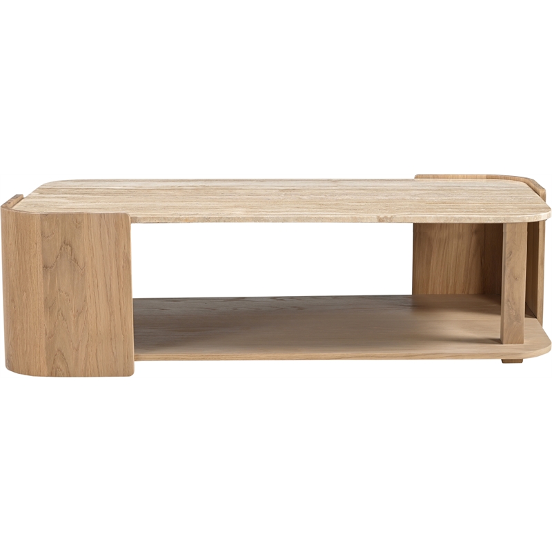 Meridian Furniture Calabria Beige Marble And Natural Oak Wood Coffee Table