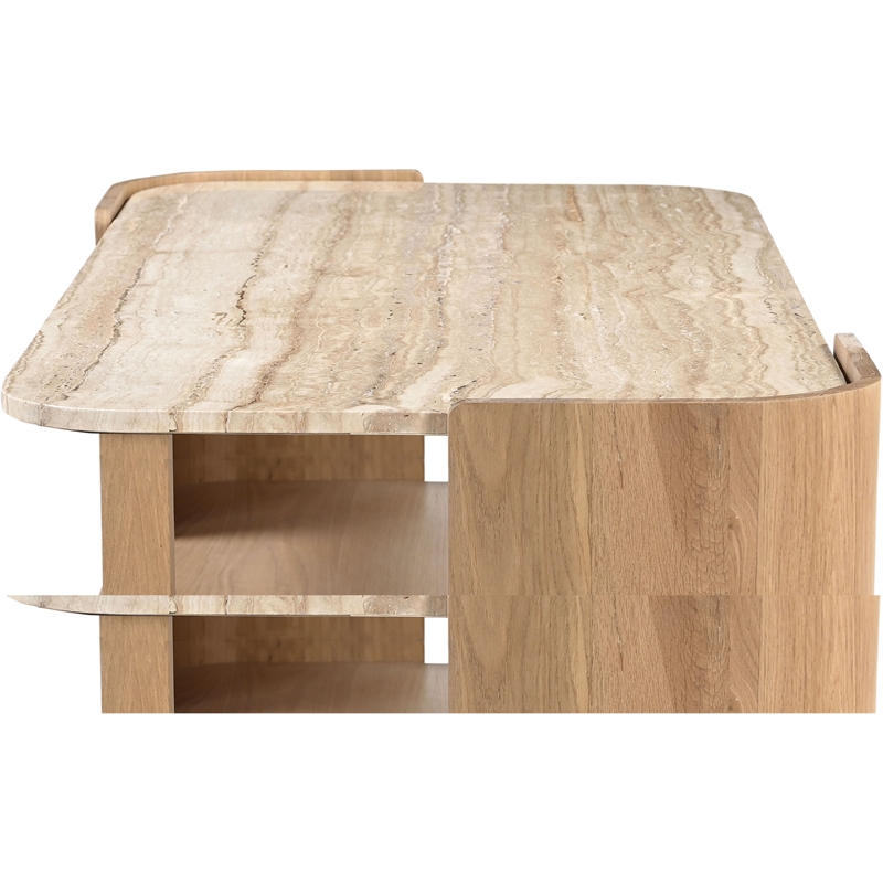 Meridian Furniture Calabria Beige Marble And Natural Oak Wood Coffee Table