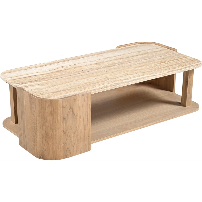 Meridian Furniture Calabria Beige Marble And Natural Oak Wood Coffee Table