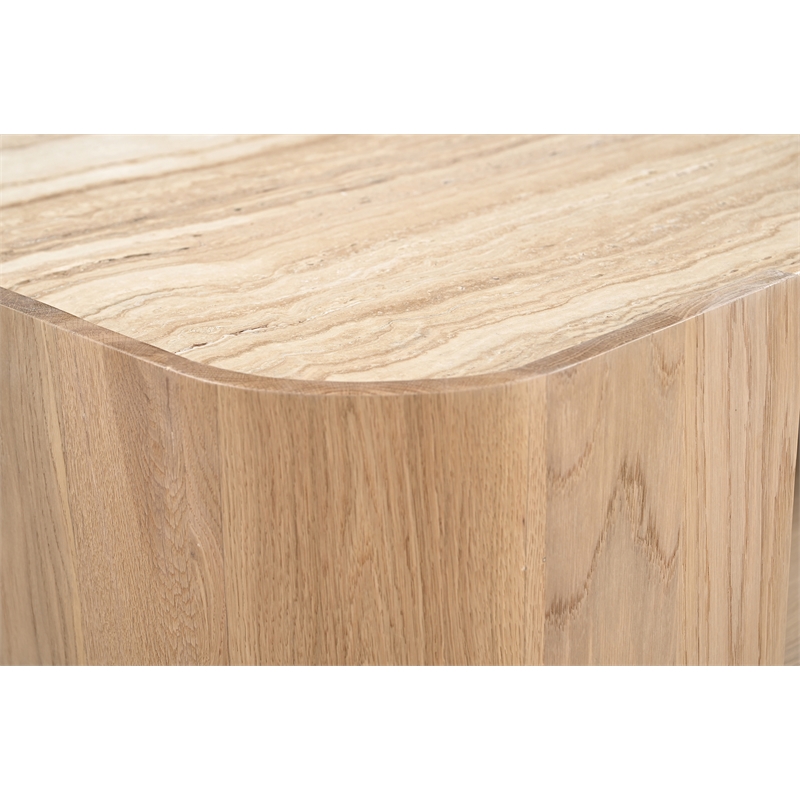 Meridian Furniture Calabria Beige Marble And Natural Oak Wood Coffee Table