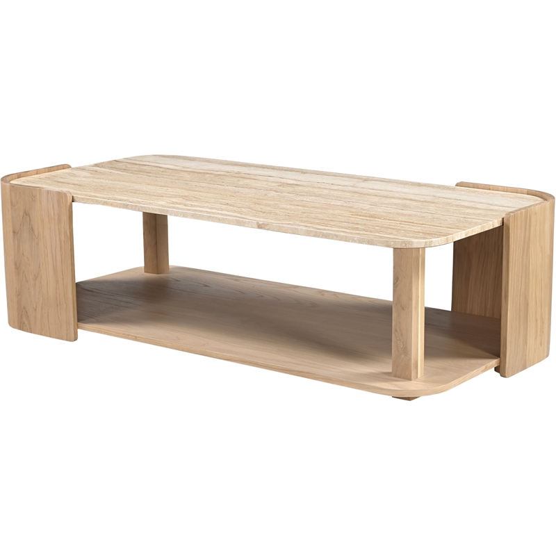 Meridian Furniture Calabria Beige Marble And Natural Oak Wood Coffee Table