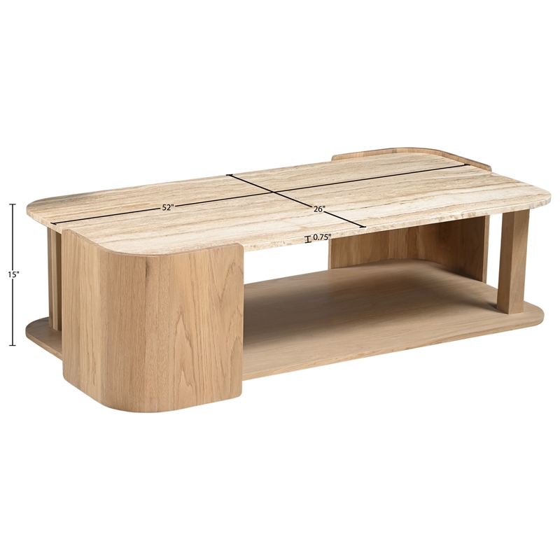 Meridian Furniture Calabria Beige Marble And Natural Oak Wood Coffee Table