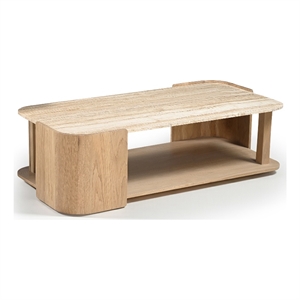 Meridian Furniture Calabria Beige Marble And Natural Oak Wood Coffee Table