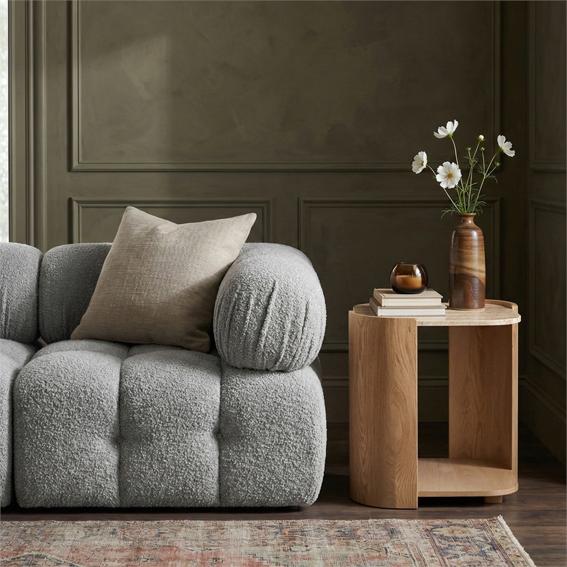 Meridian Furniture Calabria Beige Marble And Natural Oak Wood End Table