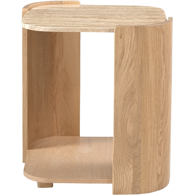 Meridian Furniture Calabria Beige Marble And Natural Oak Wood End Table