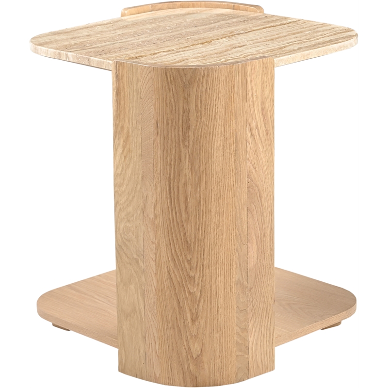 Meridian Furniture Calabria Beige Marble And Natural Oak Wood End Table
