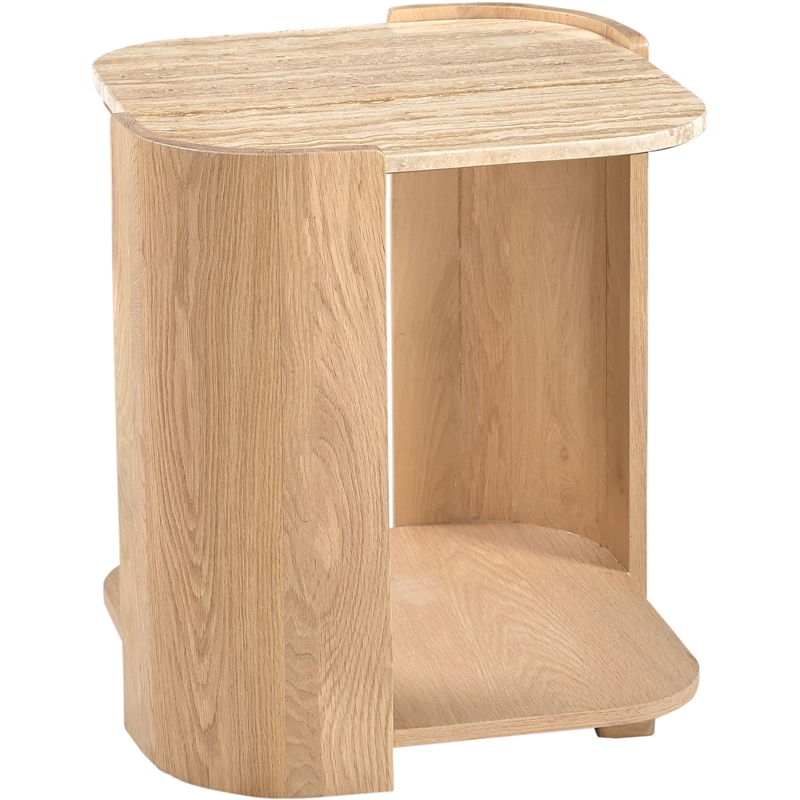 Meridian Furniture Calabria Beige Marble And Natural Oak Wood End Table