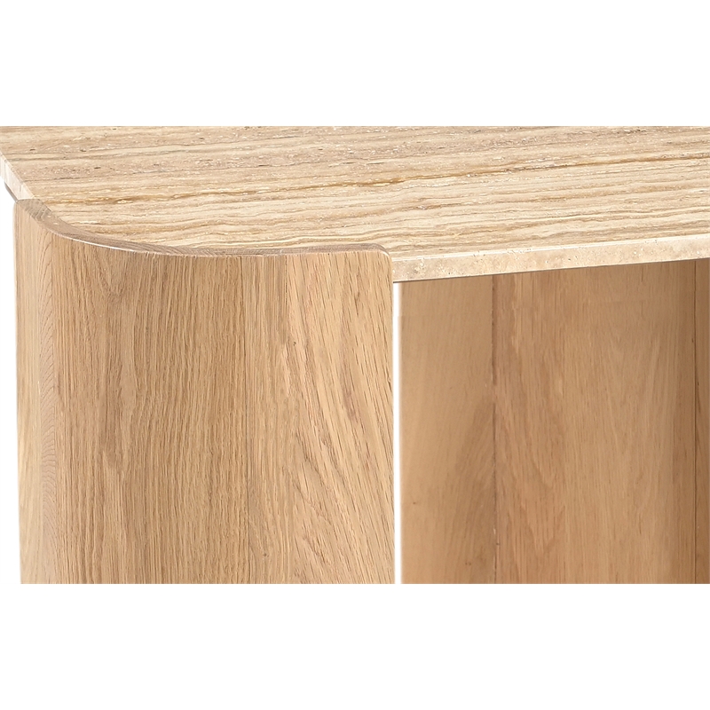 Meridian Furniture Calabria Beige Marble And Natural Oak Wood End Table