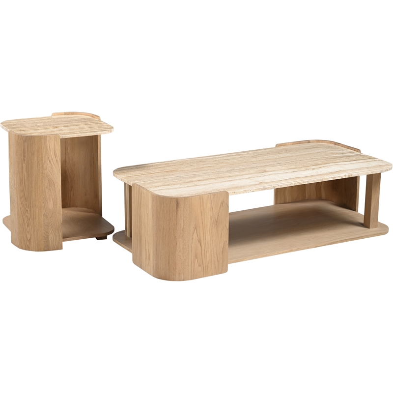 Meridian Furniture Calabria Beige Marble And Natural Oak Wood End Table