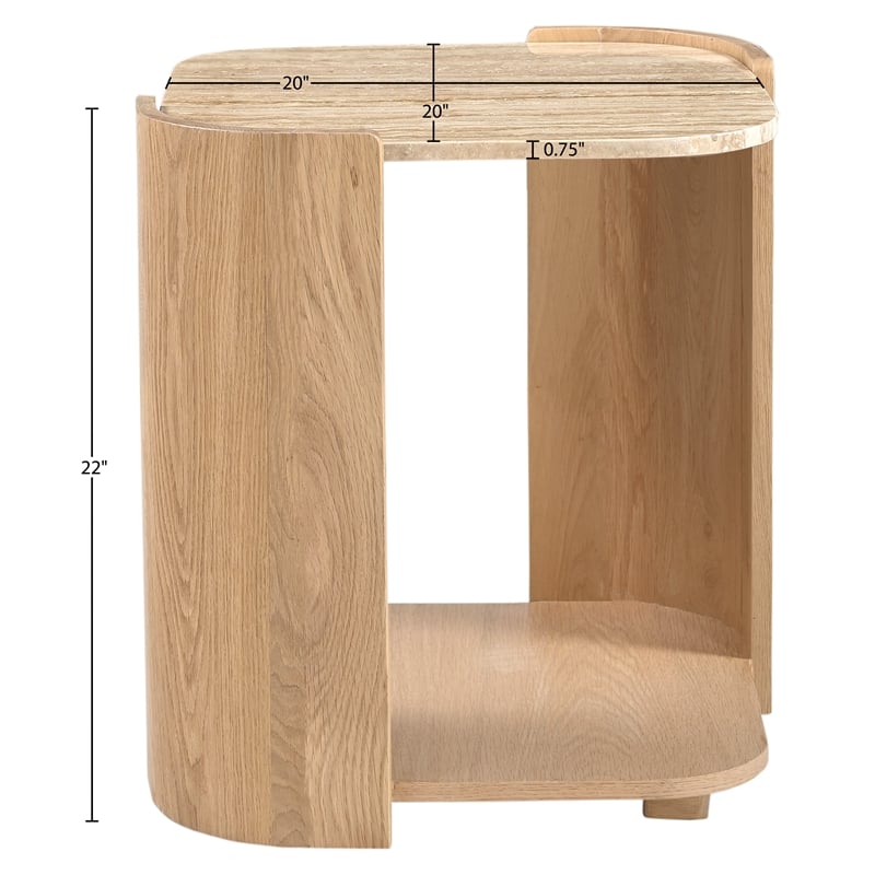 Meridian Furniture Calabria Beige Marble And Natural Oak Wood End Table