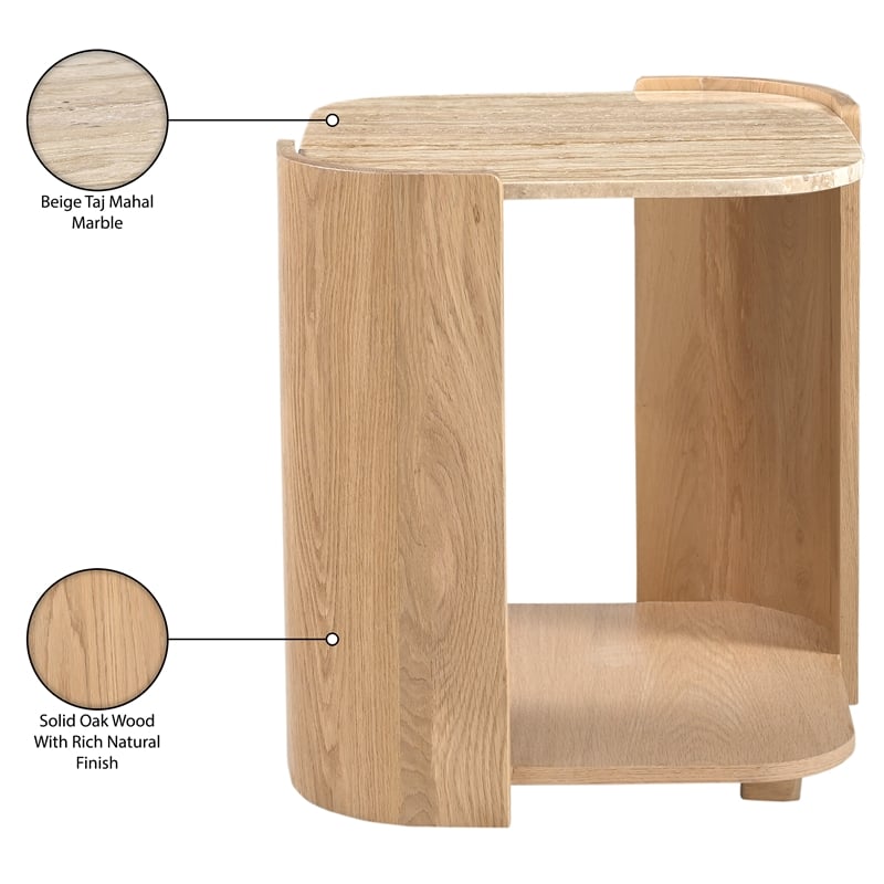 Meridian Furniture Calabria Beige Marble And Natural Oak Wood End Table