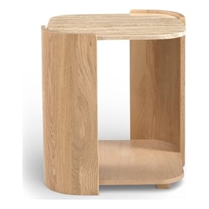 Meridian Furniture Calabria Beige Marble And Natural Oak Wood End Table