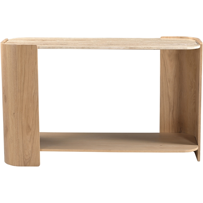 Meridian Furniture Calabria Beige Marble And Natural Oak Wood Console Table
