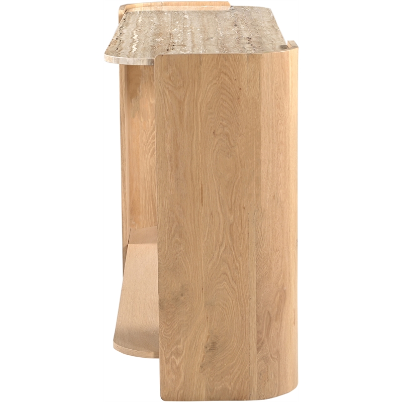 Meridian Furniture Calabria Beige Marble And Natural Oak Wood Console Table