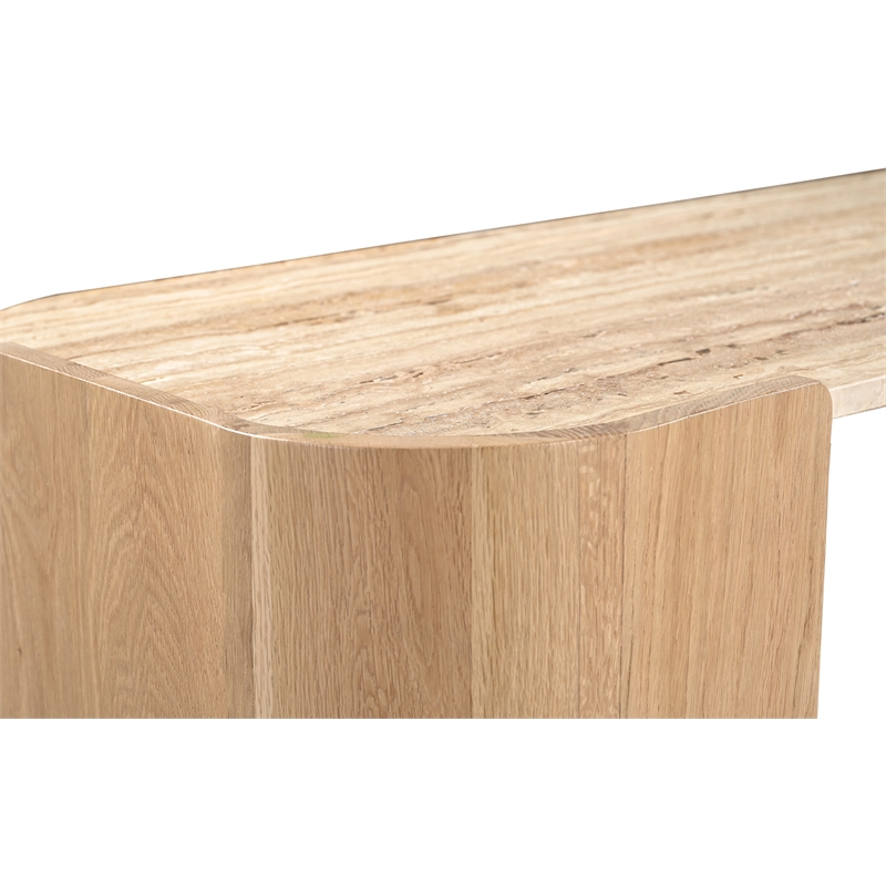 Meridian Furniture Calabria Beige Marble And Natural Oak Wood Console Table