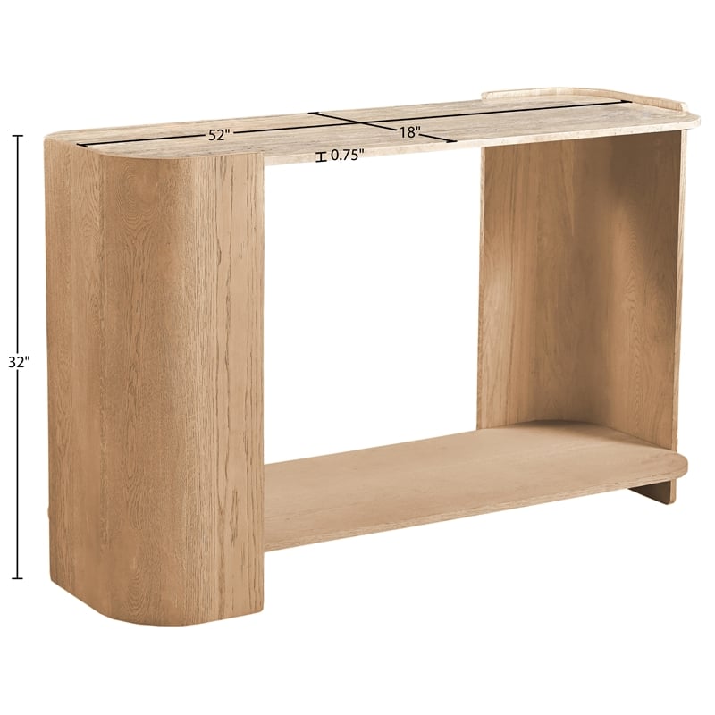 Meridian Furniture Calabria Beige Marble And Natural Oak Wood Console Table