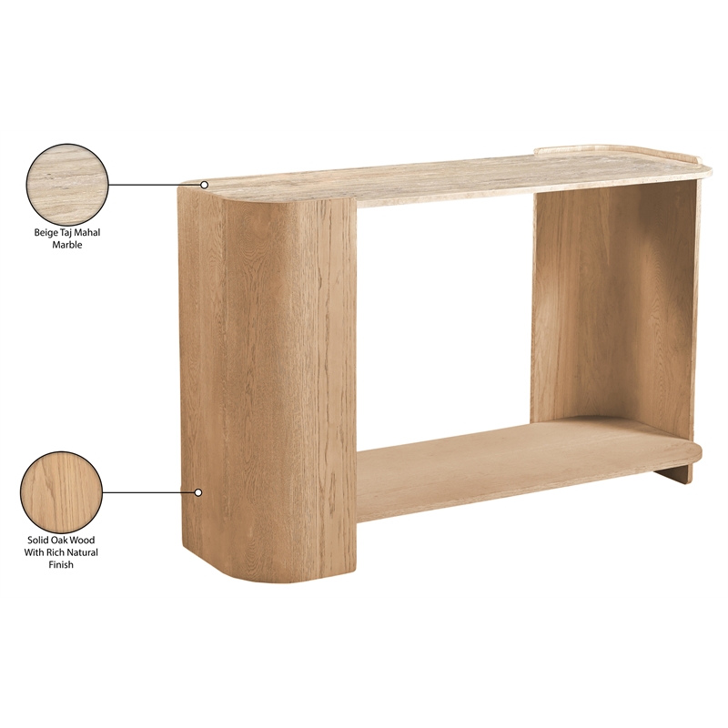 Meridian Furniture Calabria Beige Marble And Natural Oak Wood Console Table