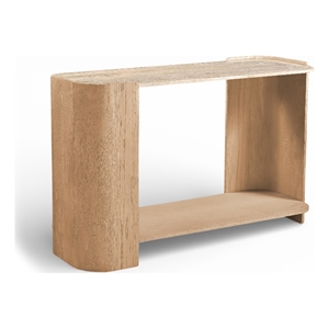 Meridian Furniture Calabria Beige Marble And Natural Oak Wood Console Table
