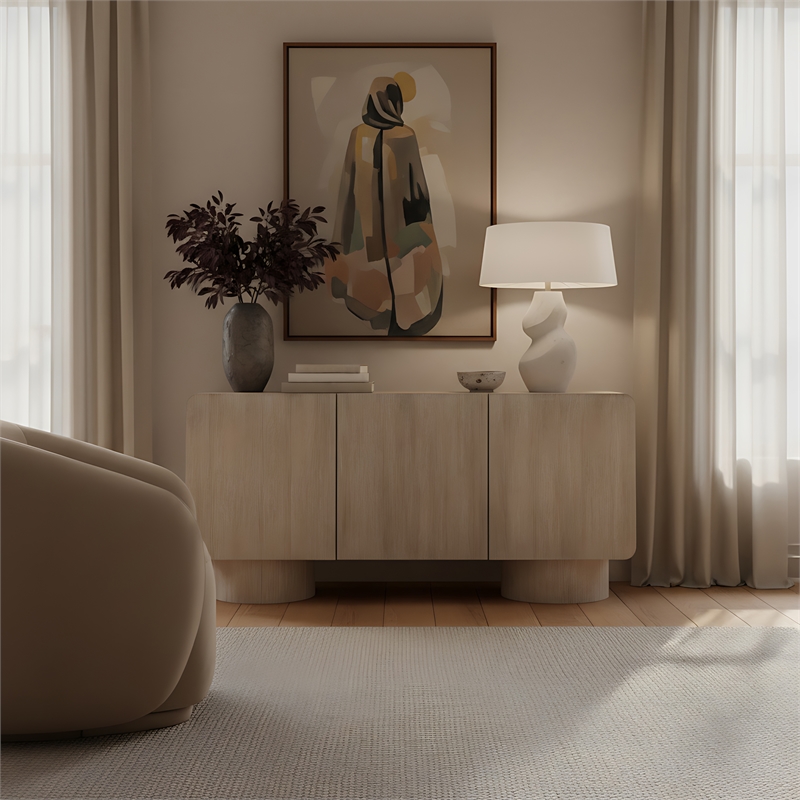 Meridian Furniture Adagio Natural Solid Wood And Oak Veneer Sideboard/Buffet