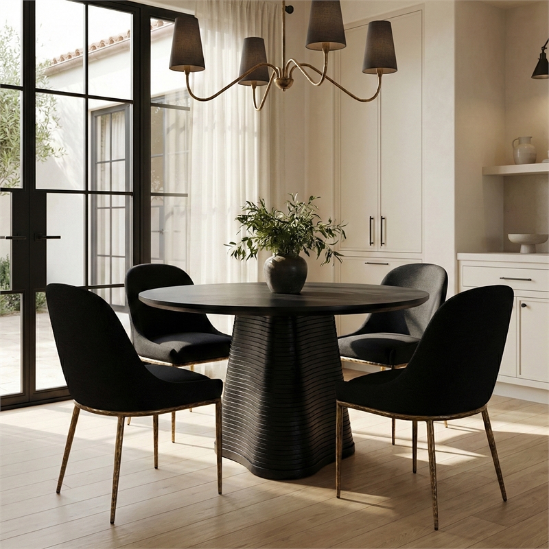 Meridian Furniture Ferro Black Linen Textured Performance Fabric Dining SC