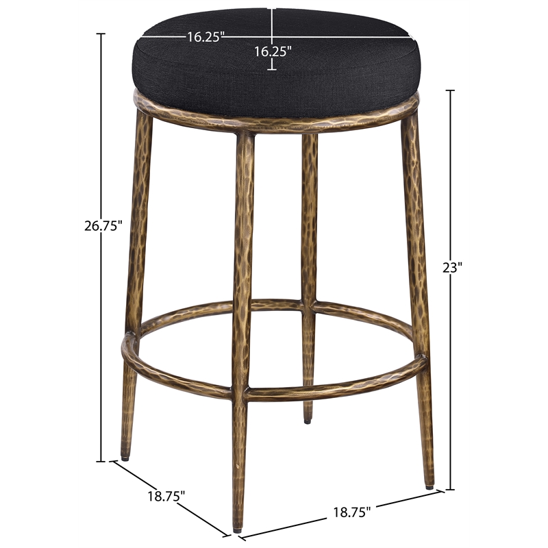 Meridian Furniture Ferro Black Linen Textured Performance Fabric Counter Stool