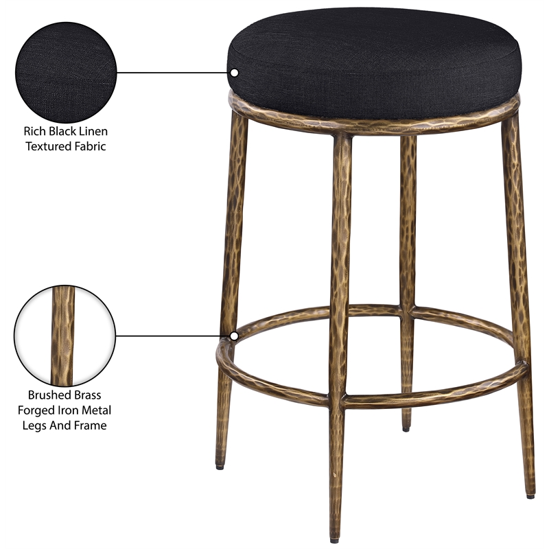 Meridian Furniture Ferro Black Linen Textured Performance Fabric Counter Stool
